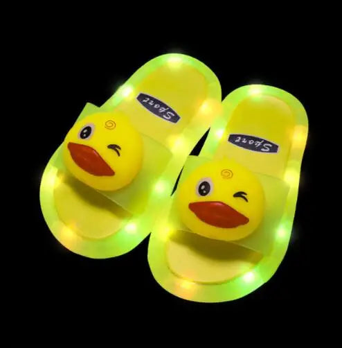 Summer Children's Light Slippers Non-slip Breathable Cute Animal Pattern Luminous LED Girls Boys Household Slippers Kids Shoes