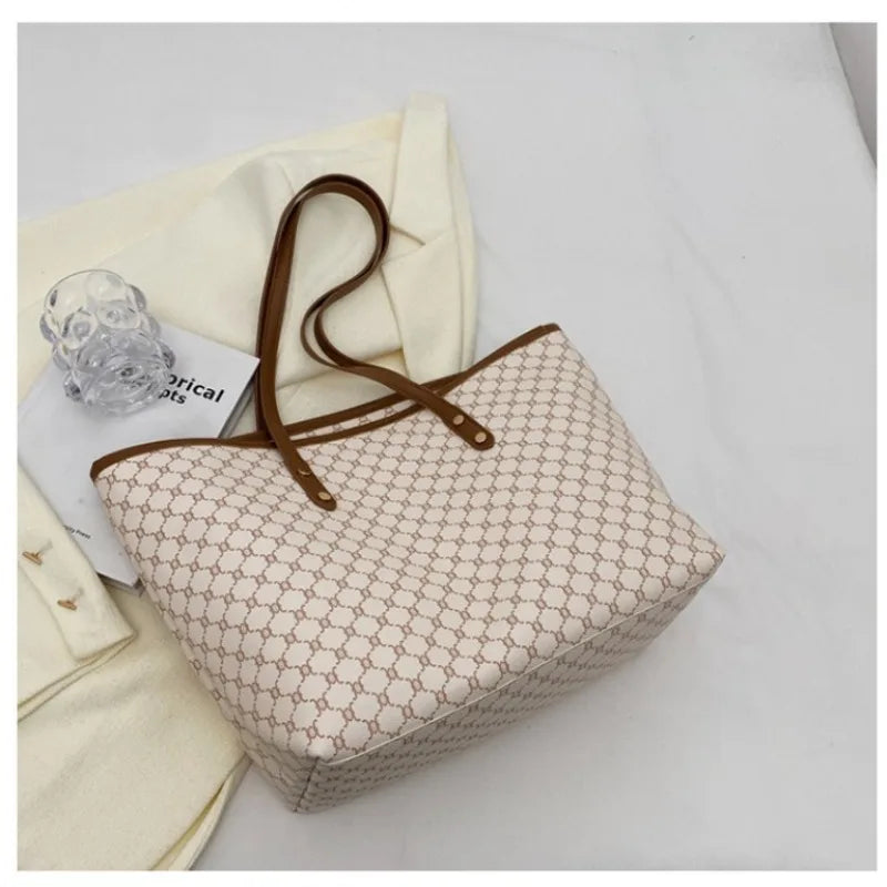Simple Big Tote Bag Hot Solid Colour Women's Bag Fashion PU Luxury Designer Bags Leisure Print Advanced High Capacity Hand Bag