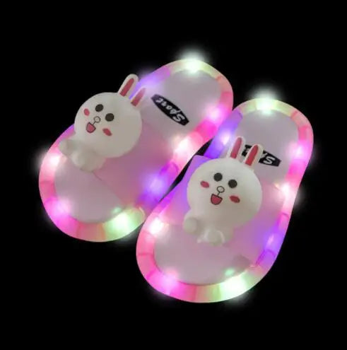 Summer Children's Light Slippers Non-slip Breathable Cute Animal Pattern Luminous LED Girls Boys Household Slippers Kids Shoes