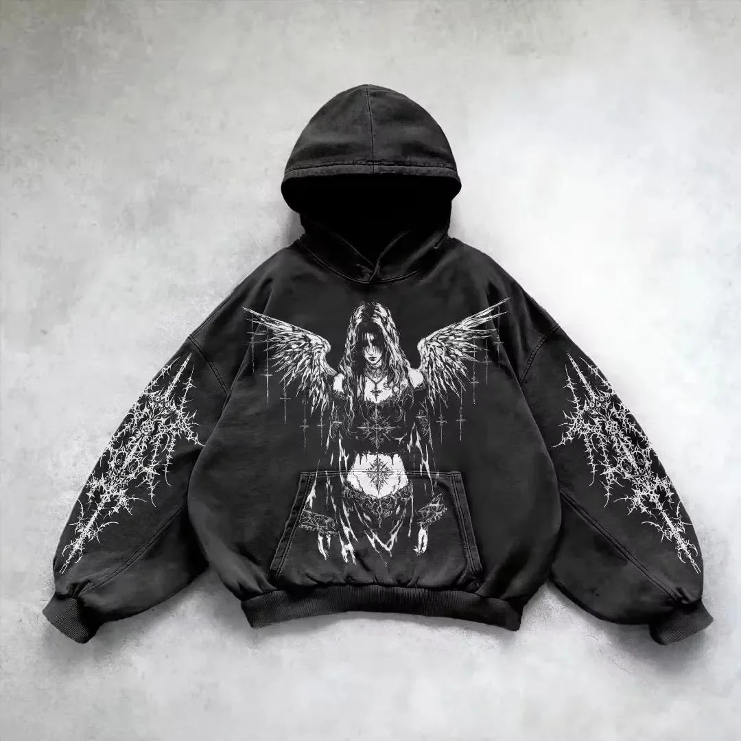 American Hip Hop Hoodie Y2K Printed Zipper Zoodie Winter Lovers Loose Comfortable Long Sleeve Coat Loose Sweater High Street