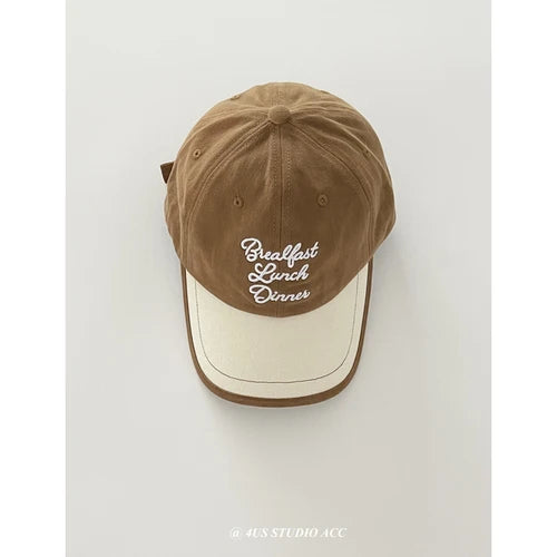 Contrast Patchwork Vintage Brushed Cotton Baseball Cap Women's Big Head Circumference Lovers Wild Face-Looking Small Peaked Cap