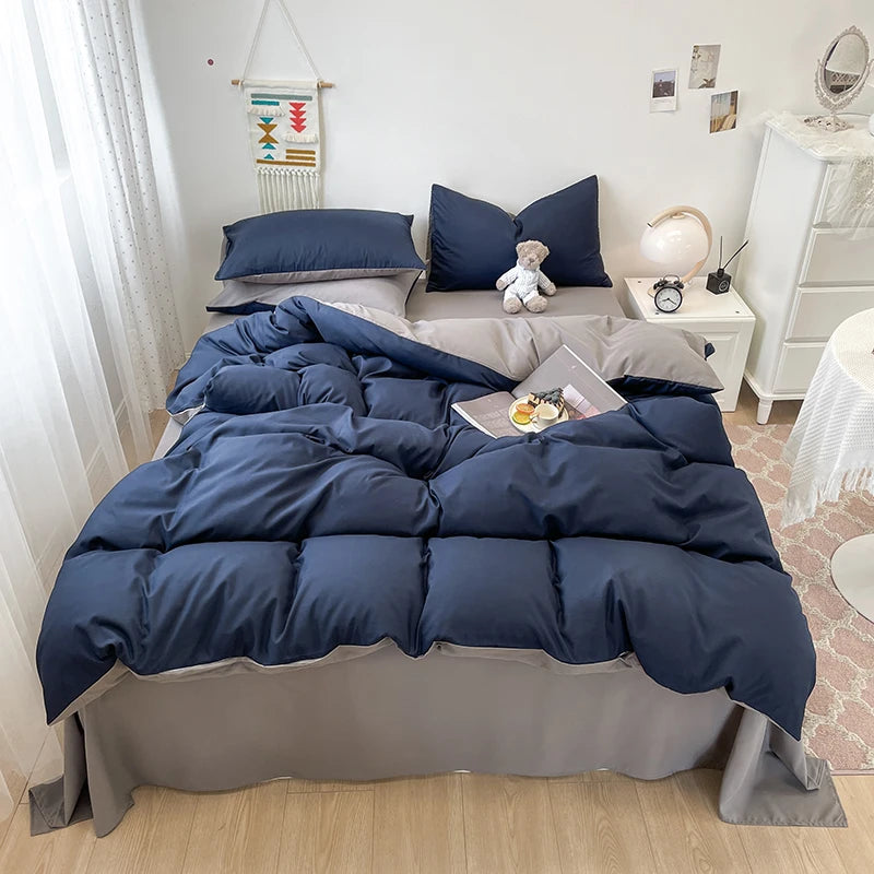 Black Bedding Set Soft Bed Linen Set Washed Cotton Duvet Cover Pillowcase and Bedsheet постельное бельё набор Home Bedclothes