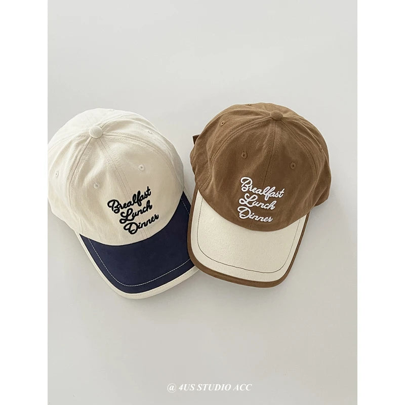 Contrast Patchwork Vintage Brushed Cotton Baseball Cap Women's Big Head Circumference Lovers Wild Face-Looking Small Peaked Cap