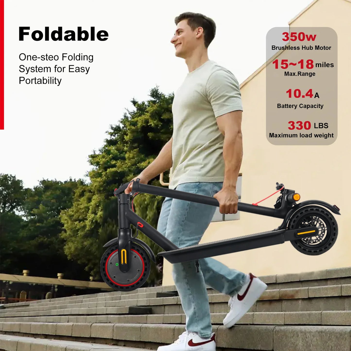 350W adult electric scooter, 15.6 miles per hour convenient folding scooter for teenagers, 8-inch tires, lightweight and high-qu