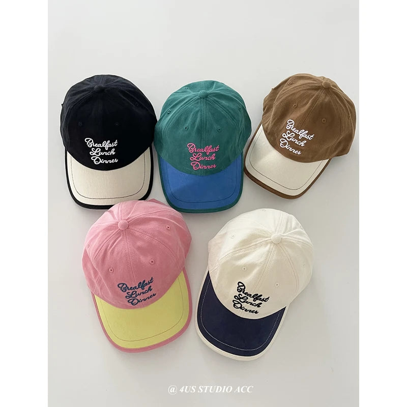 Contrast Patchwork Vintage Brushed Cotton Baseball Cap Women's Big Head Circumference Lovers Wild Face-Looking Small Peaked Cap