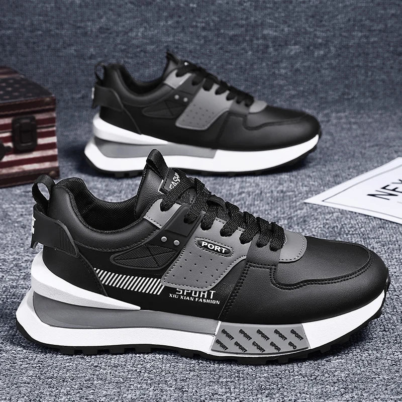 Chunky Sneakers Men Women Retro Running Shoes Fashion Casual Genuine Leather Fabric Breathable Height Increased Platform Shoes