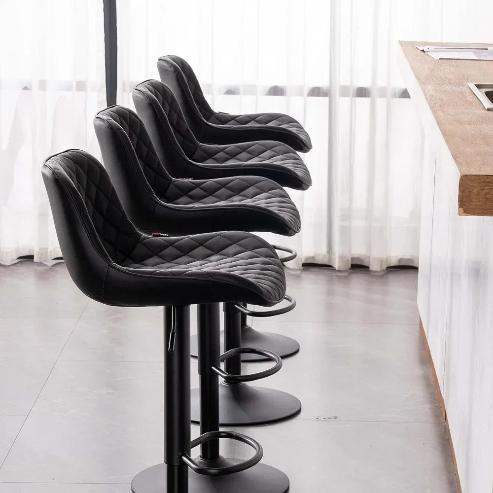 Black Bar Stools Counter Height Adjustable Bar Stool Set of 2 Faux Leather Padded Barstools Swivel Metal High Back Diamond Bar