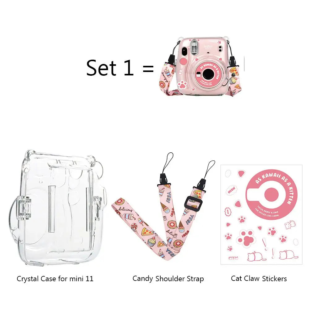 3 in 1 Transparent Shoulder Strap Storage Case Camera Cover Photo Bag Protective Shell For Fujifilm Instax Mini 11