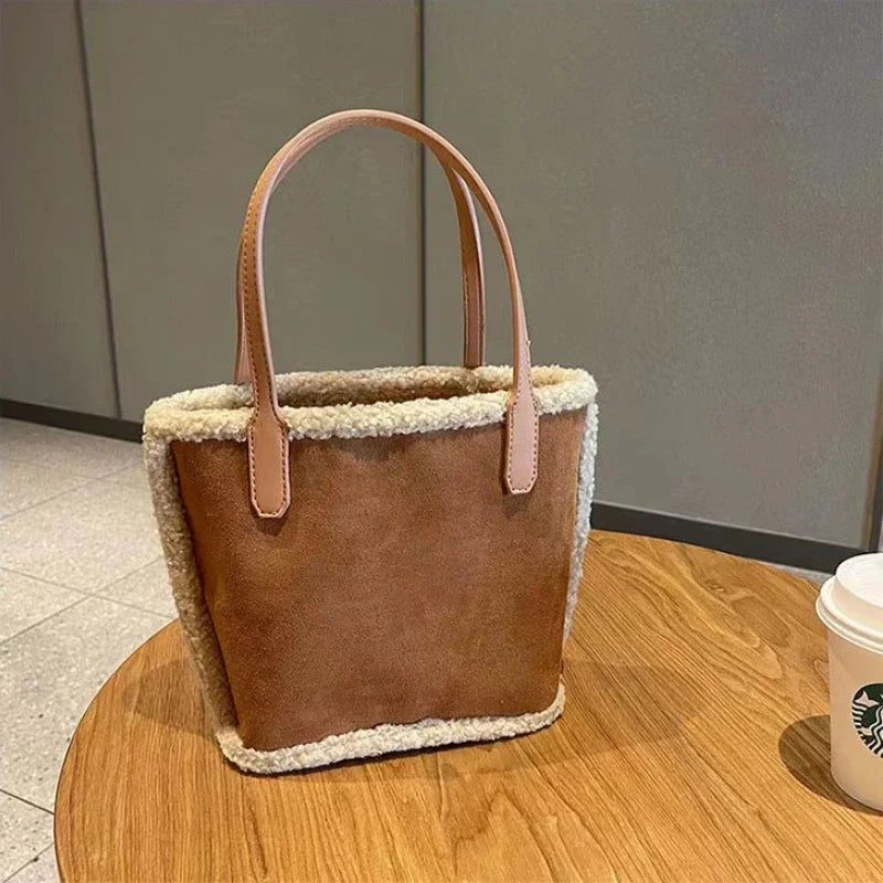 Autumn and Winter New Plush Bag High Capacity Women's Bag Suede Matte Handbag Lamb Mutot Bag Water Bucket Mother Bag Hand Bags