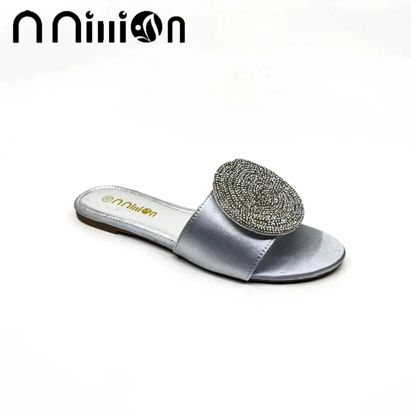 2023 Summer New European and American Flat Bottom African Outwear Casual rhinestone Cool Slippers for Women
