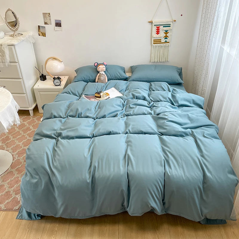 Black Bedding Set Soft Bed Linen Set Washed Cotton Duvet Cover Pillowcase and Bedsheet постельное бельё набор Home Bedclothes