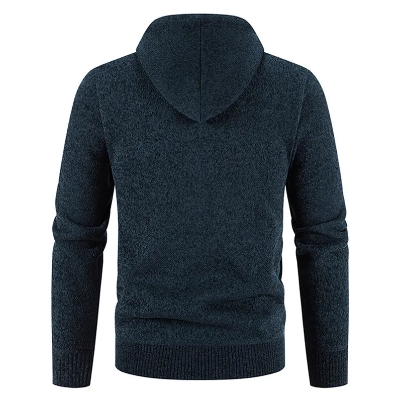 2022 Autumn Winter Men Sweaters Hooded Fleece Cardigan Men Knitted Warm Sweatercoat Solid Color Casual Sweater Jacket Man