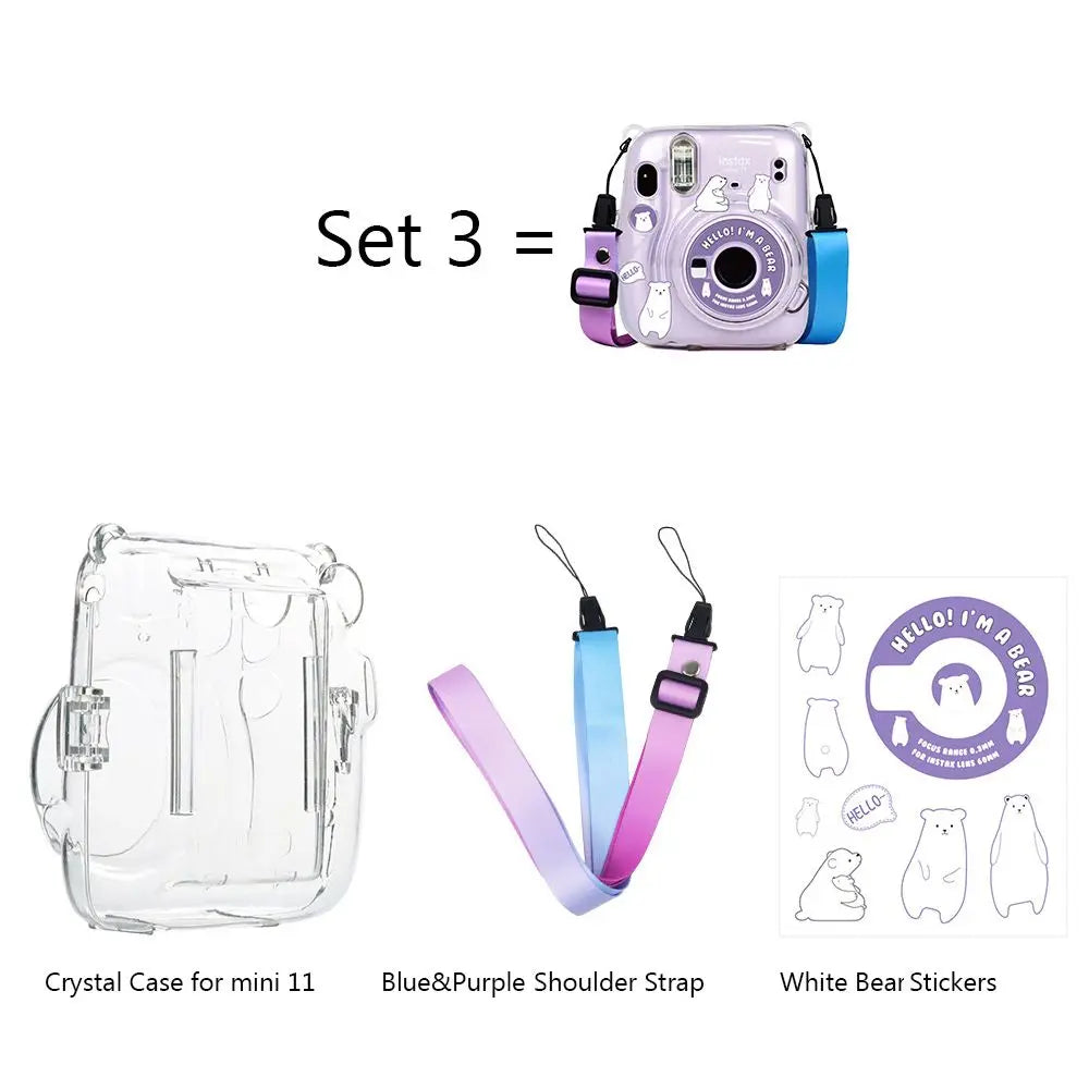 3 in 1 Transparent Shoulder Strap Storage Case Camera Cover Photo Bag Protective Shell For Fujifilm Instax Mini 11