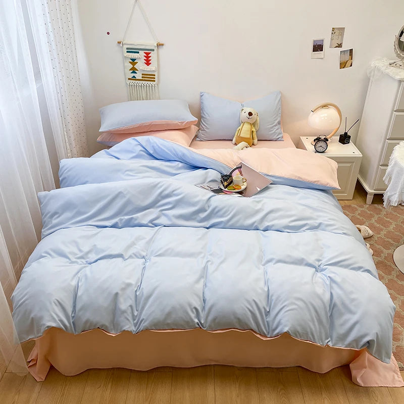 Black Bedding Set Soft Bed Linen Set Washed Cotton Duvet Cover Pillowcase and Bedsheet постельное бельё набор Home Bedclothes