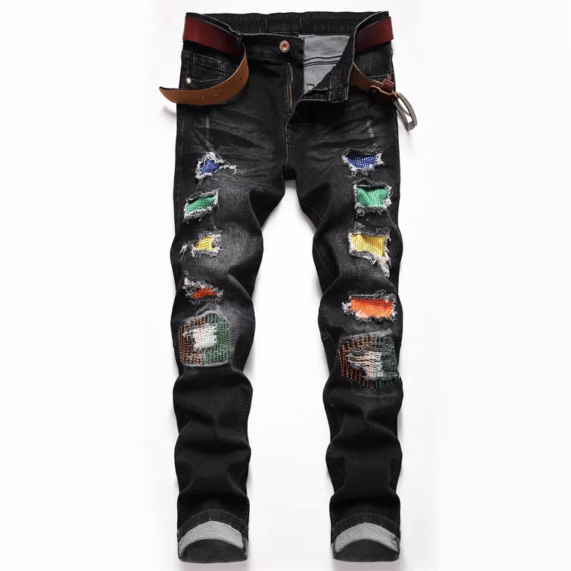 2023 Dropshipping Mens Biker Jeans Pants Light Ripped Moto Denim Man Pleated Scratched Motorcycle Slim Jean Trousers