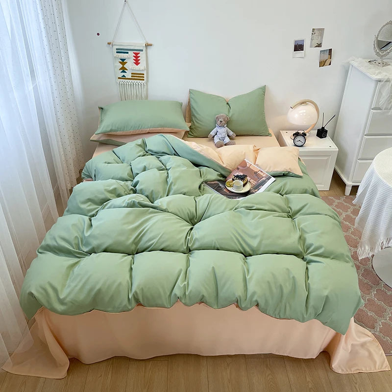 Black Bedding Set Soft Bed Linen Set Washed Cotton Duvet Cover Pillowcase and Bedsheet постельное бельё набор Home Bedclothes