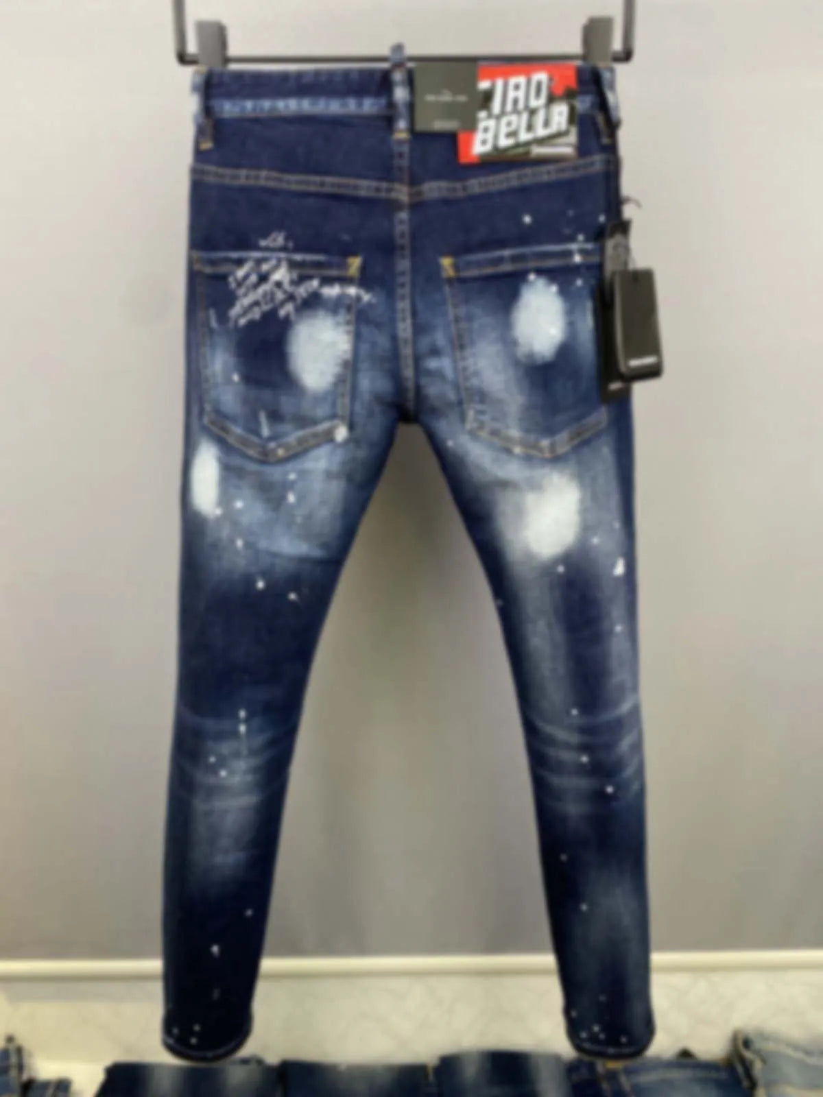 2023 Autumn New Denim Pants Men's d2 Jeans Washed Dark Blue Slim Fit Small Feet Micro Elastic Full length Monkey