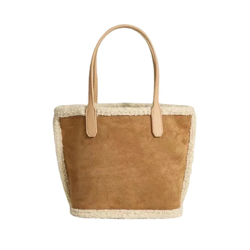 Autumn and Winter New Plush Bag High Capacity Women's Bag Suede Matte Handbag Lamb Mutot Bag Water Bucket Mother Bag Hand Bags