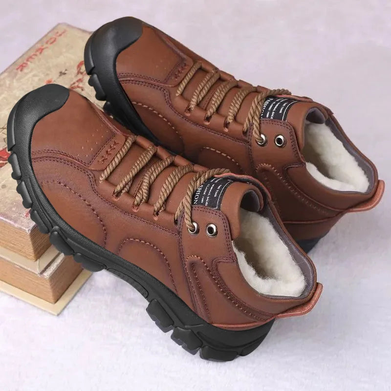 2023 Winter New Cotton Shoes Men Plus Fleece Thick Casual Sports Shoes Men's High Top Leather Shoes Outdoor Fashion Snow Boots