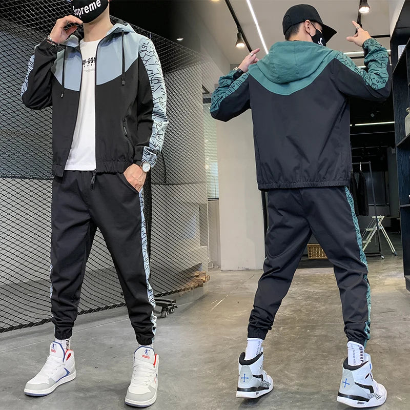 2023 Hip Hop Workwear jacket Mens Tracksuit Jacket+Pants 2PC Sets baseball loose Zipper Ribbons Coat & Long Pants Mens Clothes