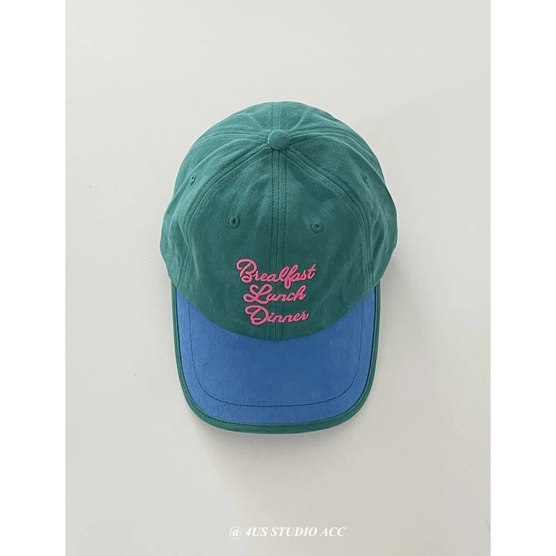 Contrast Patchwork Vintage Brushed Cotton Baseball Cap Women's Big Head Circumference Lovers Wild Face-Looking Small Peaked Cap