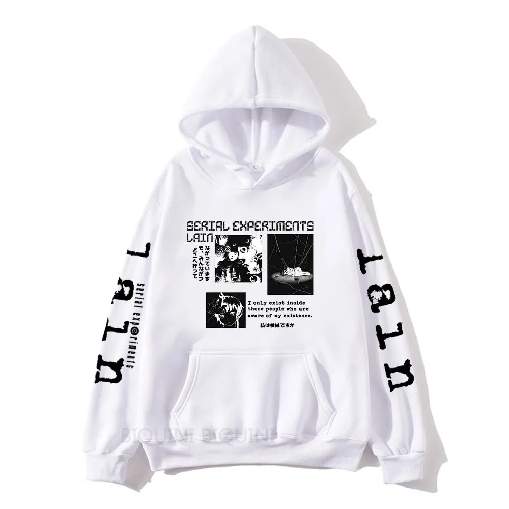 Serial Experiments Lain Hoodies Mens Long Sleeve Sweatshirts Japan Anime Graphic Printed Pullovers Manga Cartoon Gothic Hoodies