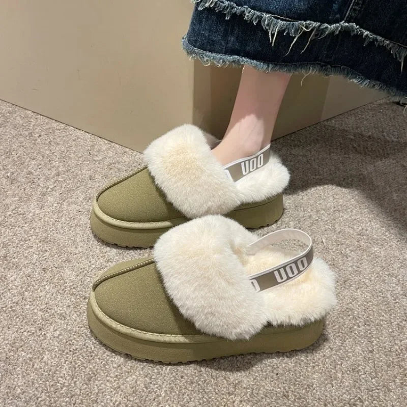 2023 New Leather Women Fashion Winter Indoor Solid Color Suede Fur Slippers Ladies Home Platform Warm Slip-on Women’s Shoes