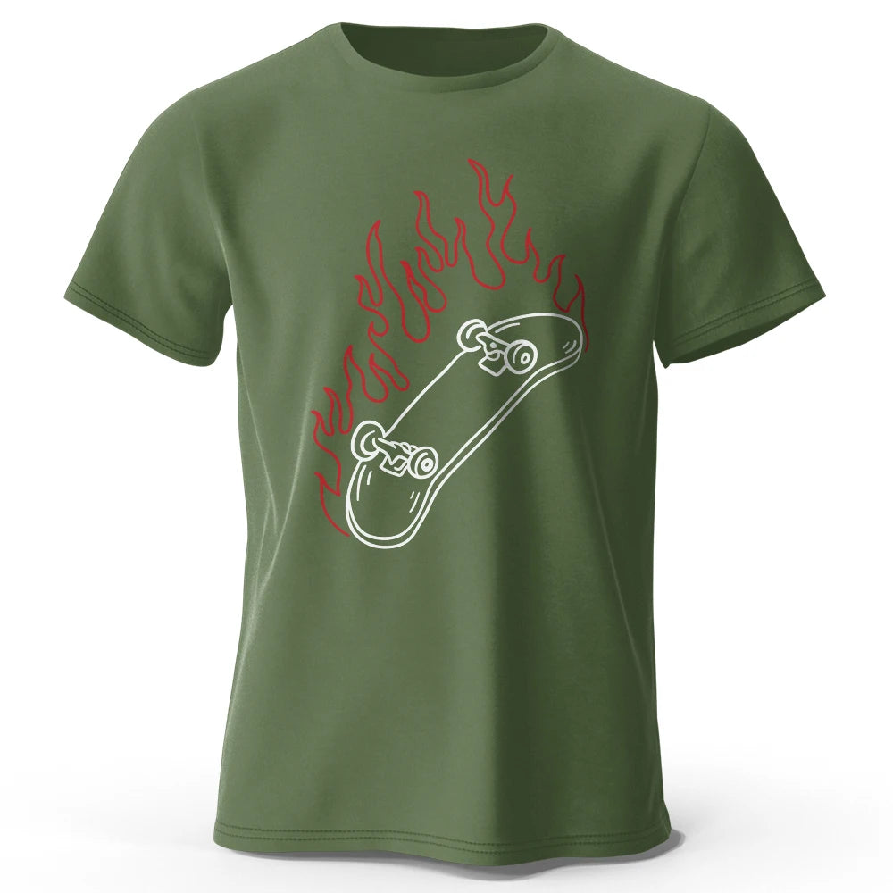 Skateboard Lovers Summer Men’s Graphic T-Shirt in 100% Cotton Oversized HIP HOP Style Tops Tees for Streetwear