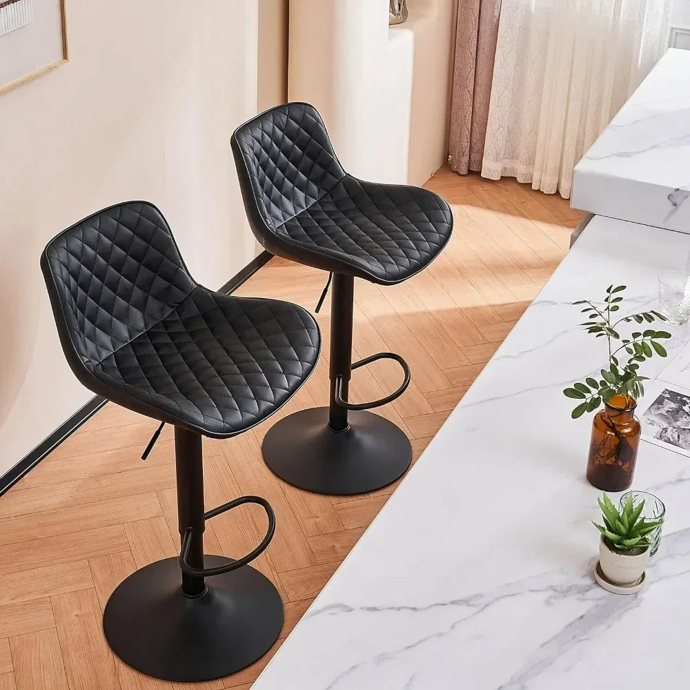 Black Bar Stools Counter Height Adjustable Bar Stool Set of 2 Faux Leather Padded Barstools Swivel Metal High Back Diamond Bar