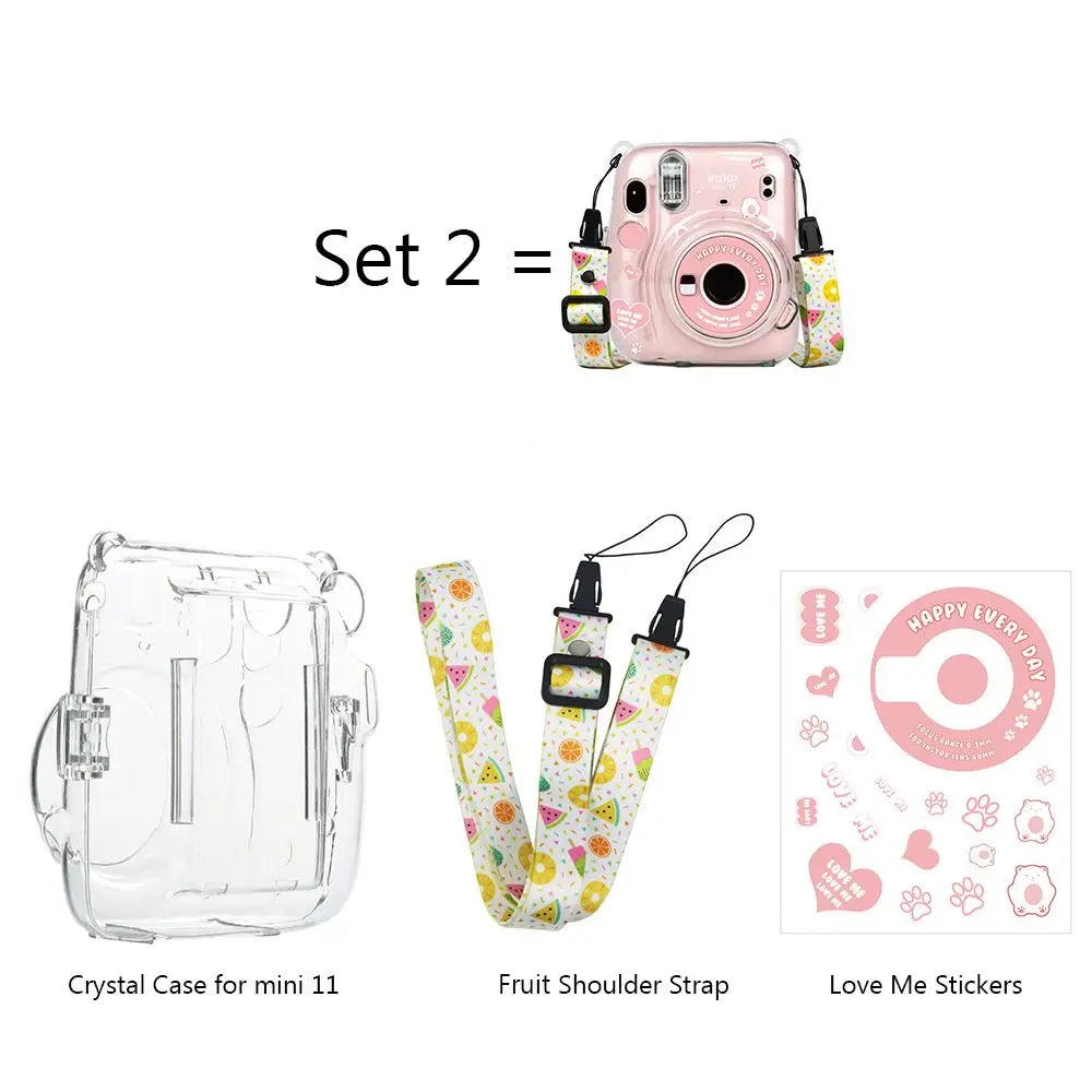 3 in 1 Transparent Shoulder Strap Storage Case Camera Cover Photo Bag Protective Shell For Fujifilm Instax Mini 11