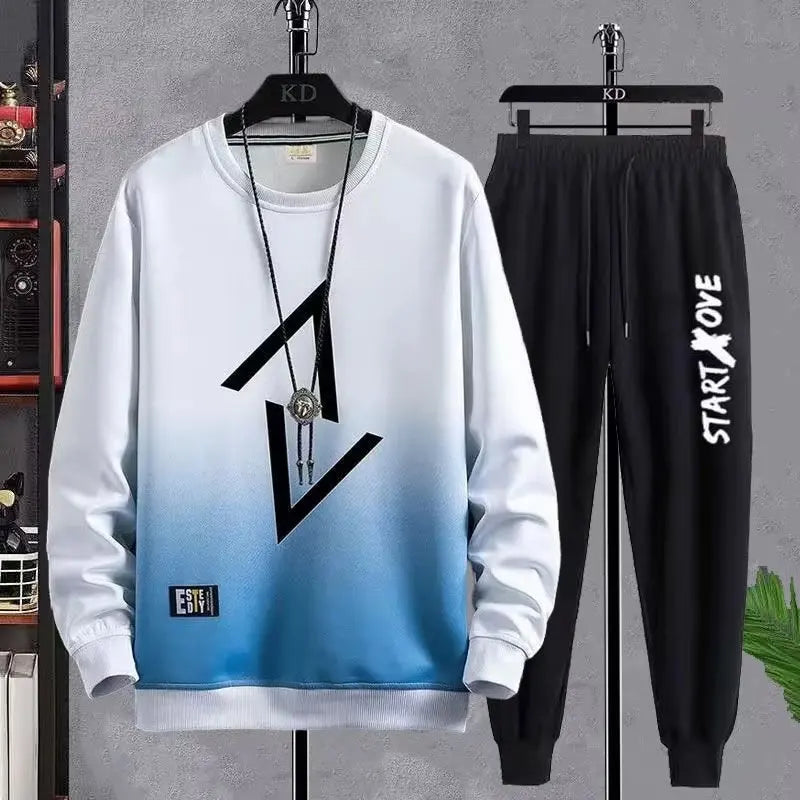 Spring Autumn Men's Sets Hip Hop Long sleeve Print T Shirts+Solid color jogger Casual Pants Fashion 2 for Sets Men Clothing Sets