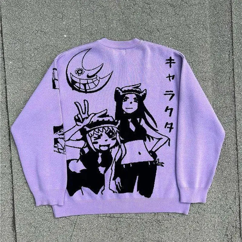 Y2K sweaters Harajuku pullover women Men winter American knitwear Jacquard anime pattern oversized sweater streetwear lovers top