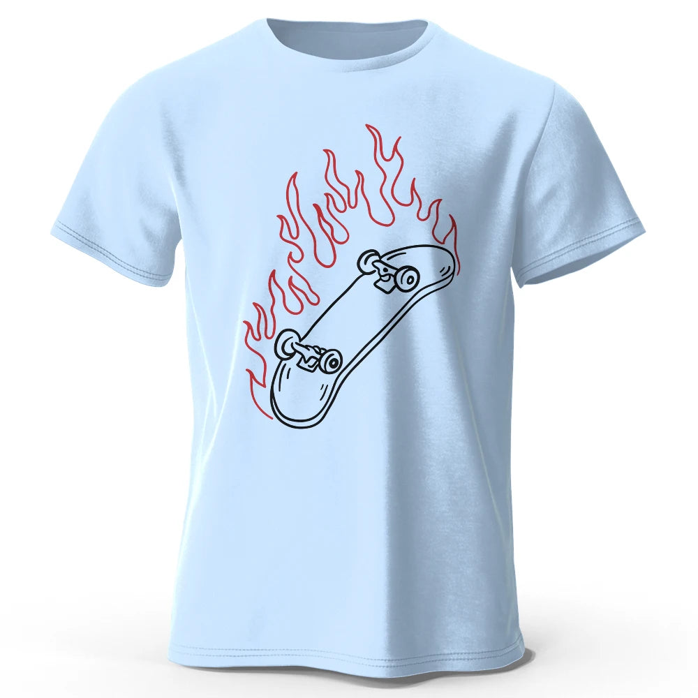 Skateboard Lovers Summer Men’s Graphic T-Shirt in 100% Cotton Oversized HIP HOP Style Tops Tees for Streetwear