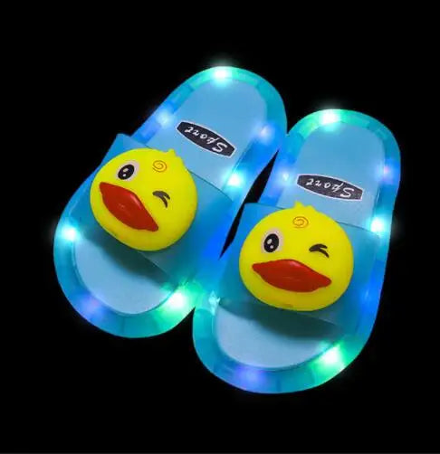 Summer Children's Light Slippers Non-slip Breathable Cute Animal Pattern Luminous LED Girls Boys Household Slippers Kids Shoes