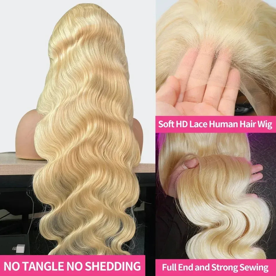 200 density For Black Women 13x4 30 32 Inch 613 Honey Blonde Lace Front Human Hair body Wave 13x6 Lace Frontal Wig Brazilian