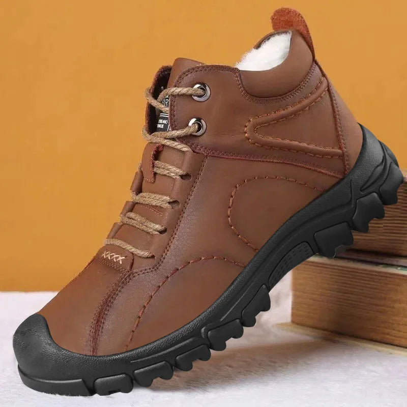 2023 Winter New Cotton Shoes Men Plus Fleece Thick Casual Sports Shoes Men's High Top Leather Shoes Outdoor Fashion Snow Boots