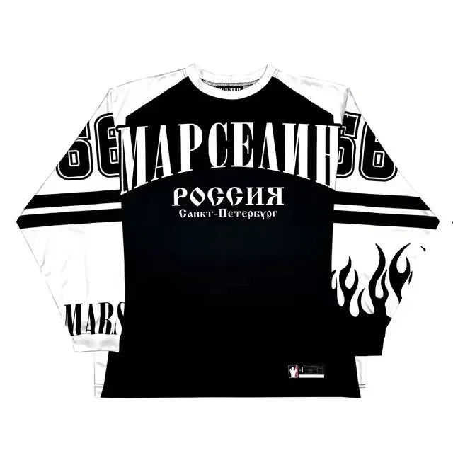 Y2k марселин Jersey Long Sleeves T-shirt Harajuku Vintage Streetwear Casual Baseball Jersey Casual Top Oversized Women Clothing