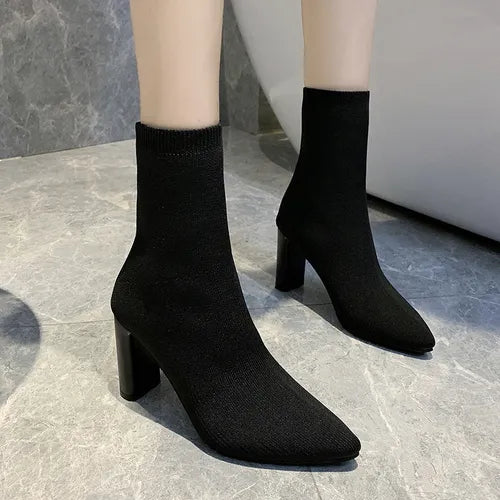 Simple fashion stretch socks boots women's high heels shoes knit socks boots skinny women pointed autumn and winter bare boots