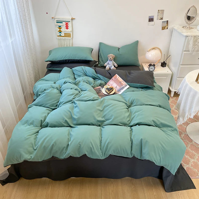 Black Bedding Set Soft Bed Linen Set Washed Cotton Duvet Cover Pillowcase and Bedsheet постельное бельё набор Home Bedclothes