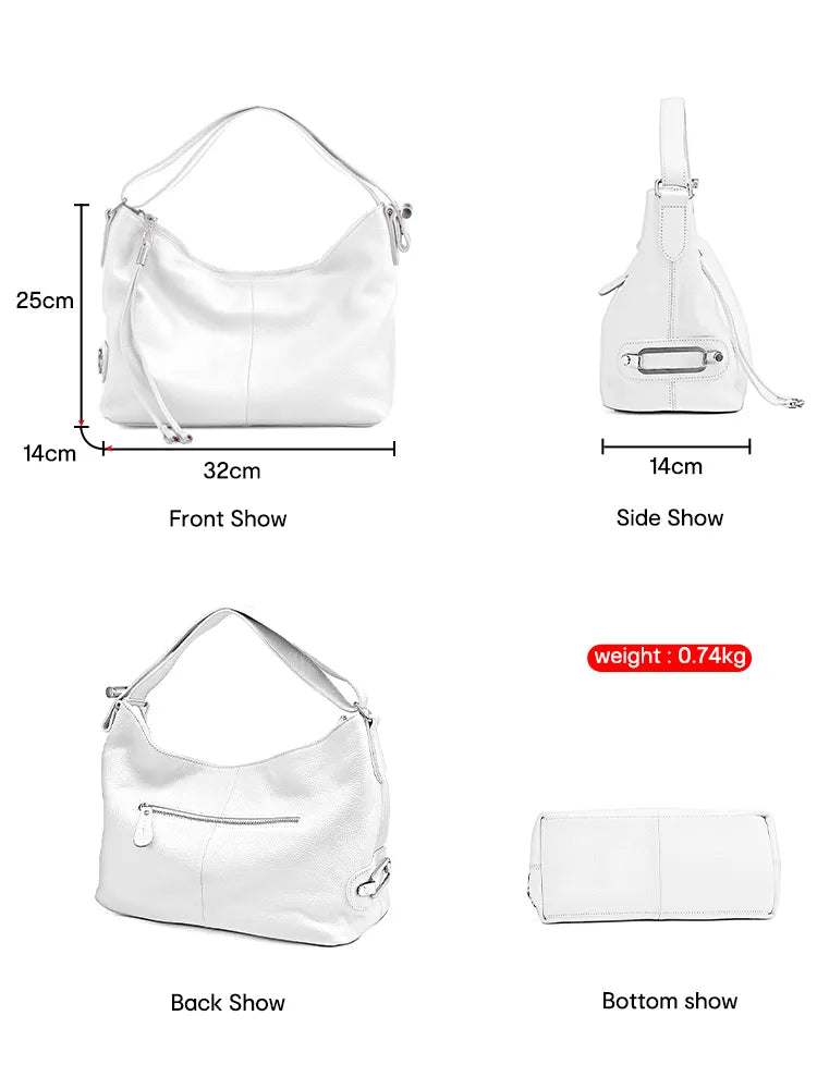 Zency 100% Genuine Leather Large Women Shoulder Bag Tote Adjustable Wide Strap White Handbag Purse Messenger Designer Bag 2023