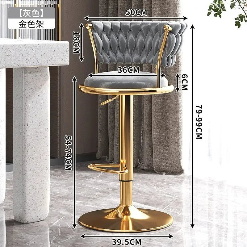Bar Stool High Stool Can Be Raised and Lowered Light Luxury Backrest High Stool Rotating Iron Kitchen Home Bar Stools