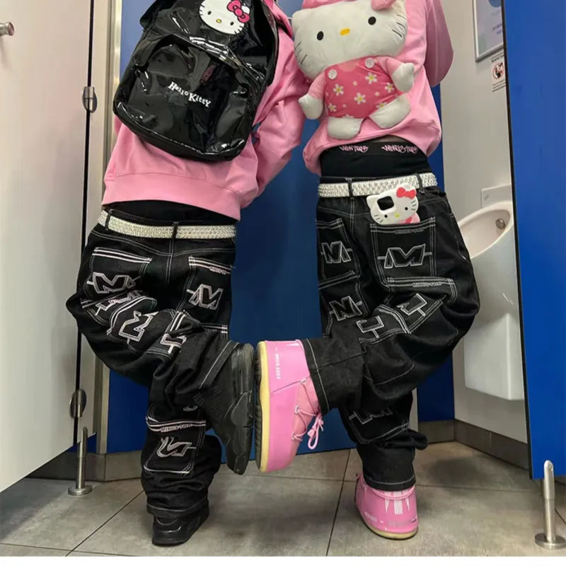 y2k baggy jeans Men's 2023 Streetwear hip hop style trend fashion pants Letter M pocket cargo jeans women's wide leg loose jeans