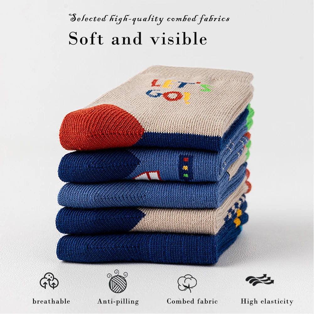5Pairs 1-14Years Girl's Mid-tube Socks Comfortable Breathable Athletic Socks Autumnclothes All-match Boutique Kids Clothing