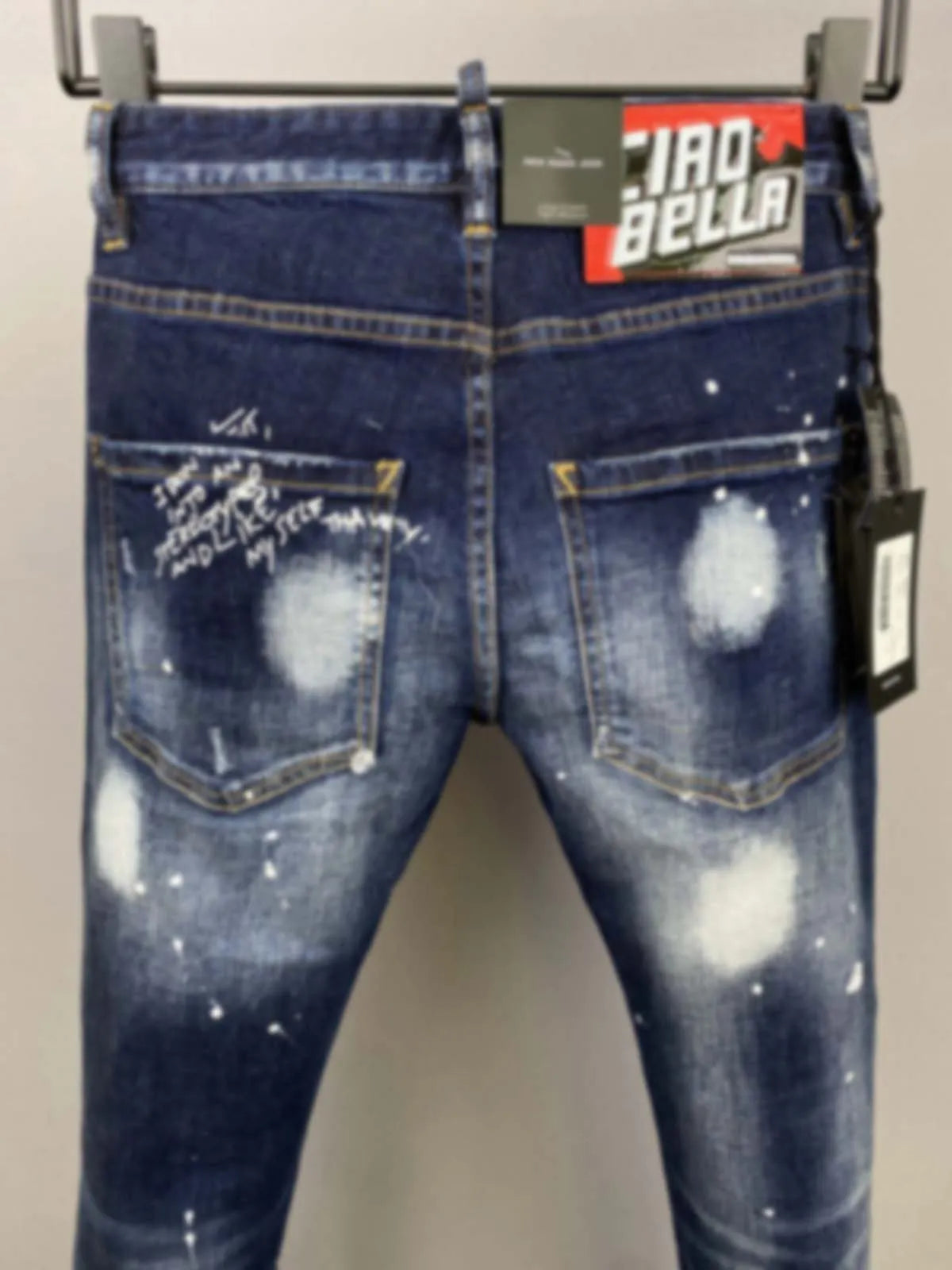 2023 Autumn New Denim Pants Men's d2 Jeans Washed Dark Blue Slim Fit Small Feet Micro Elastic Full length Monkey