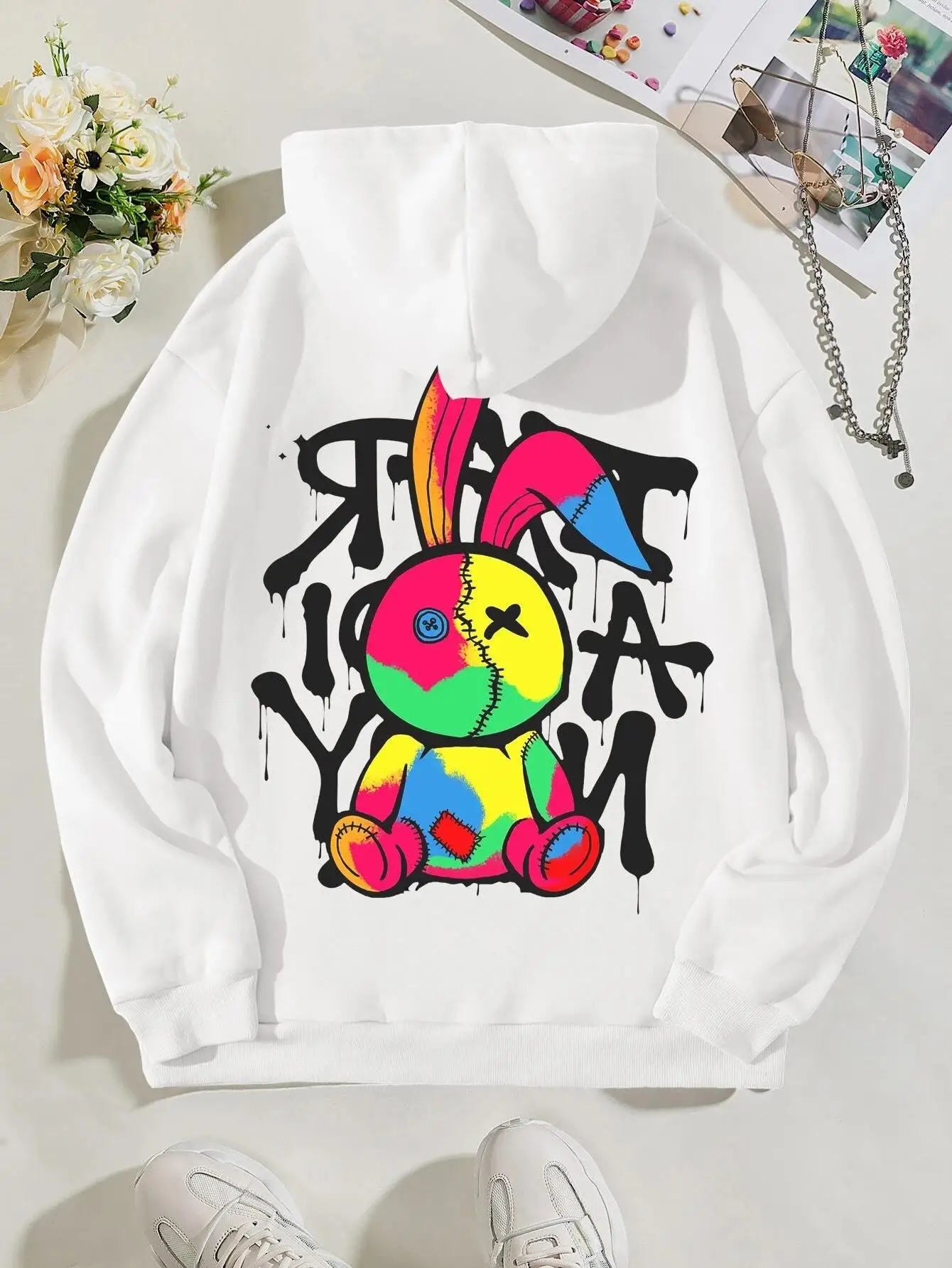 Y2K Style Puppet Rabbit Funny Graphic Hoody Women Warm Oversize Sweatshirt Street Casual Hooded Autumn S-XXL Woman Clothing