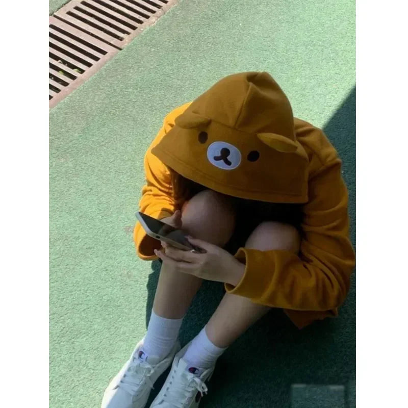Deeptown Kawaii Zip Up Hoodies Women Oversized Japanese Girl Preppy Style Cute Bear Sweatshirts Sweet Lolita Embroidered Tops