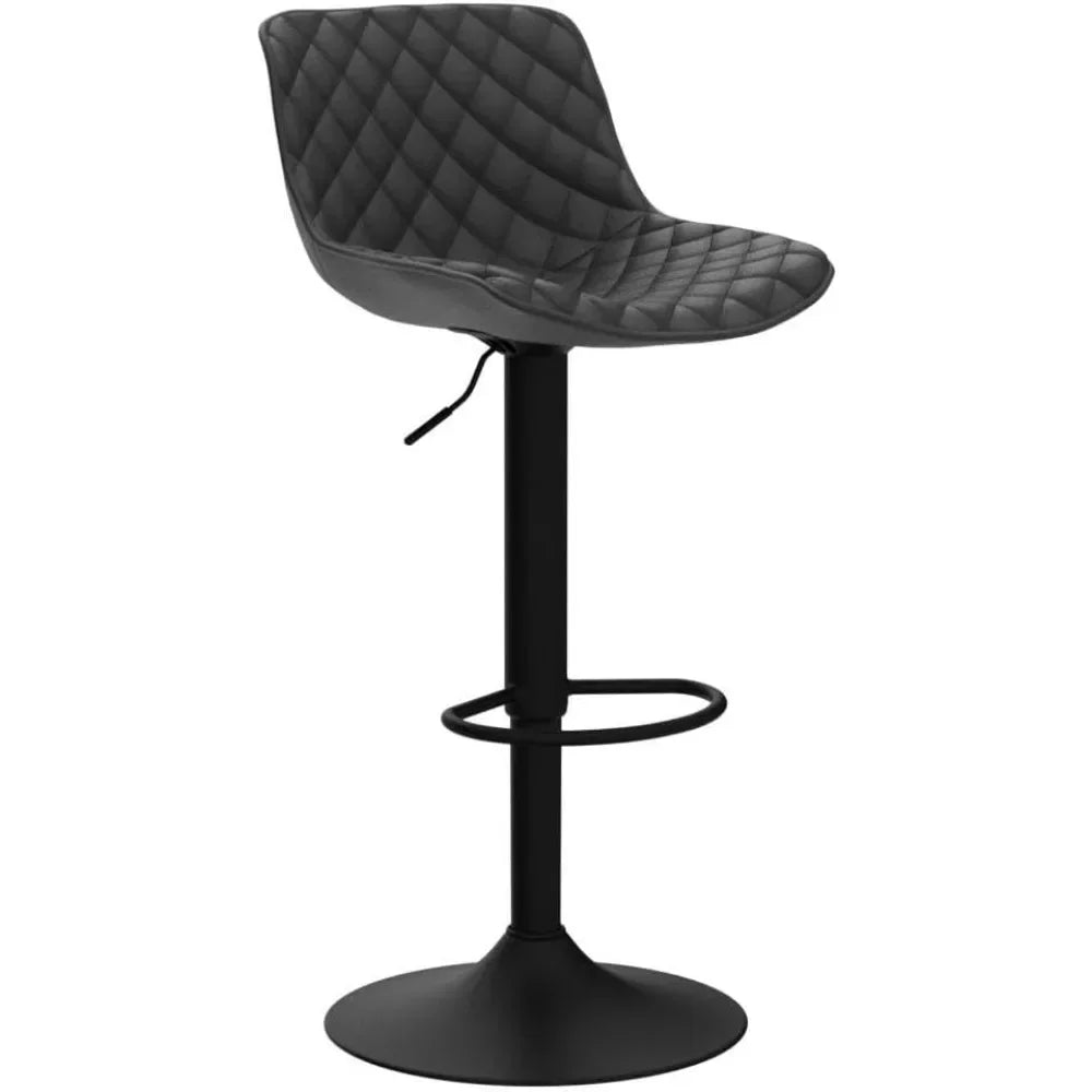Black Bar Stools Counter Height Adjustable Bar Stool Set of 2 Faux Leather Padded Barstools Swivel Metal High Back Diamond Bar