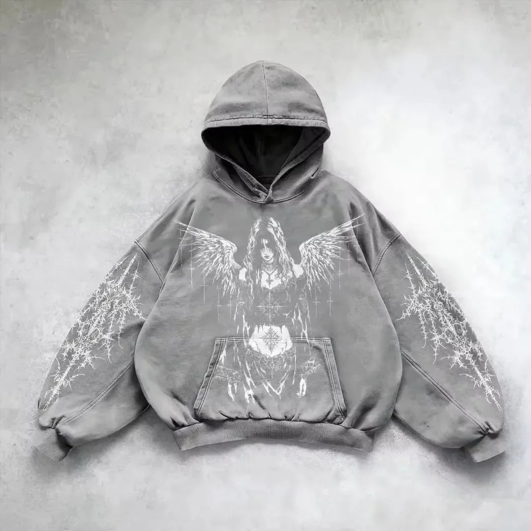 American Hip Hop Hoodie Y2K Printed Zipper Zoodie Winter Lovers Loose Comfortable Long Sleeve Coat Loose Sweater High Street