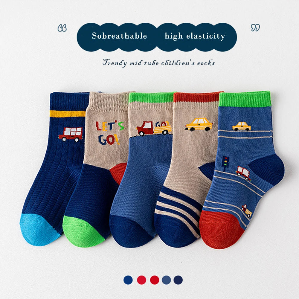 5Pairs 1-14Years Girl's Mid-tube Socks Comfortable Breathable Athletic Socks Autumnclothes All-match Boutique Kids Clothing