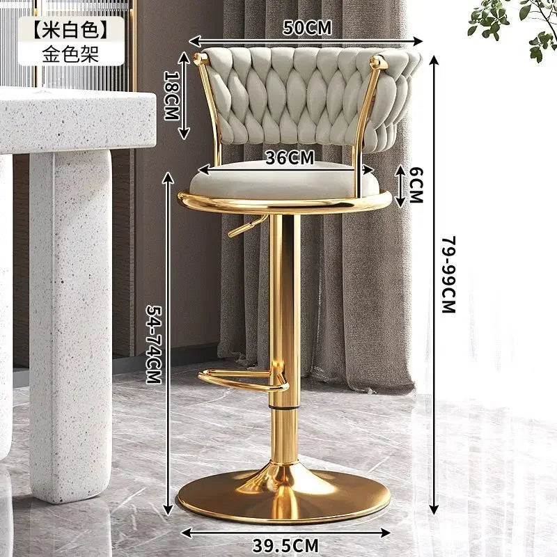 Bar Stool High Stool Can Be Raised and Lowered Light Luxury Backrest High Stool Rotating Iron Kitchen Home Bar Stools